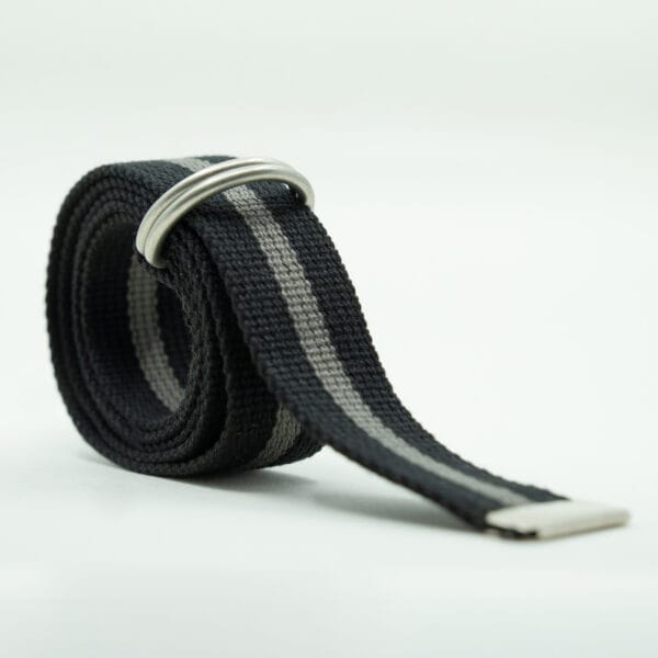 Striped D Ring Webbing Canvas Belt | Black Grey