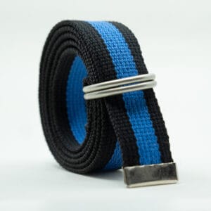 Striped D Ring Webbing Canvas Belt | Black Royal Blue