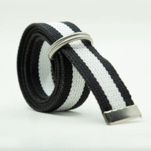 Striped D Ring Webbing Canvas Belt | Black White