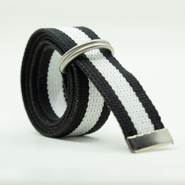 Striped D Ring Webbing Canvas Belt | Black White