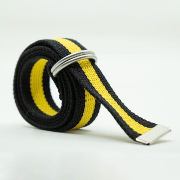 Striped D Ring Webbing Canvas Belt | Black Yellow