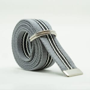 Striped D Ring Webbing Canvas Belt | Grey Black White Multi