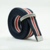 Striped D Ring Webbing Canvas Belt | Navy Grey Red White