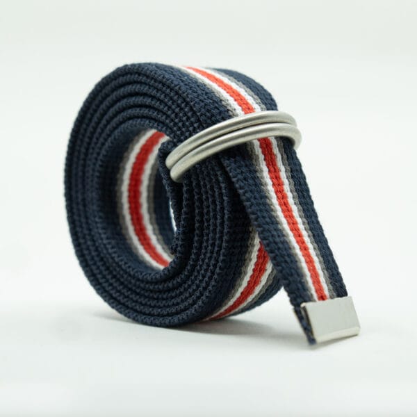 Striped D Ring Webbing Canvas Belt | Navy Grey Red White