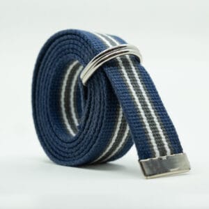 Striped D Ring Webbing Canvas Belt | Navy Grey White