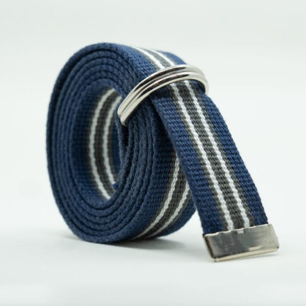 Striped D Ring Webbing Canvas Belt | Navy Grey White