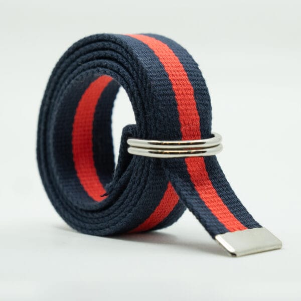 Striped D Ring Webbing Canvas Belt | Navy Red