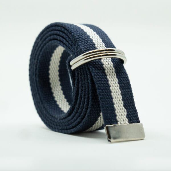 Striped D Ring Webbing Canvas Belt | Navy White